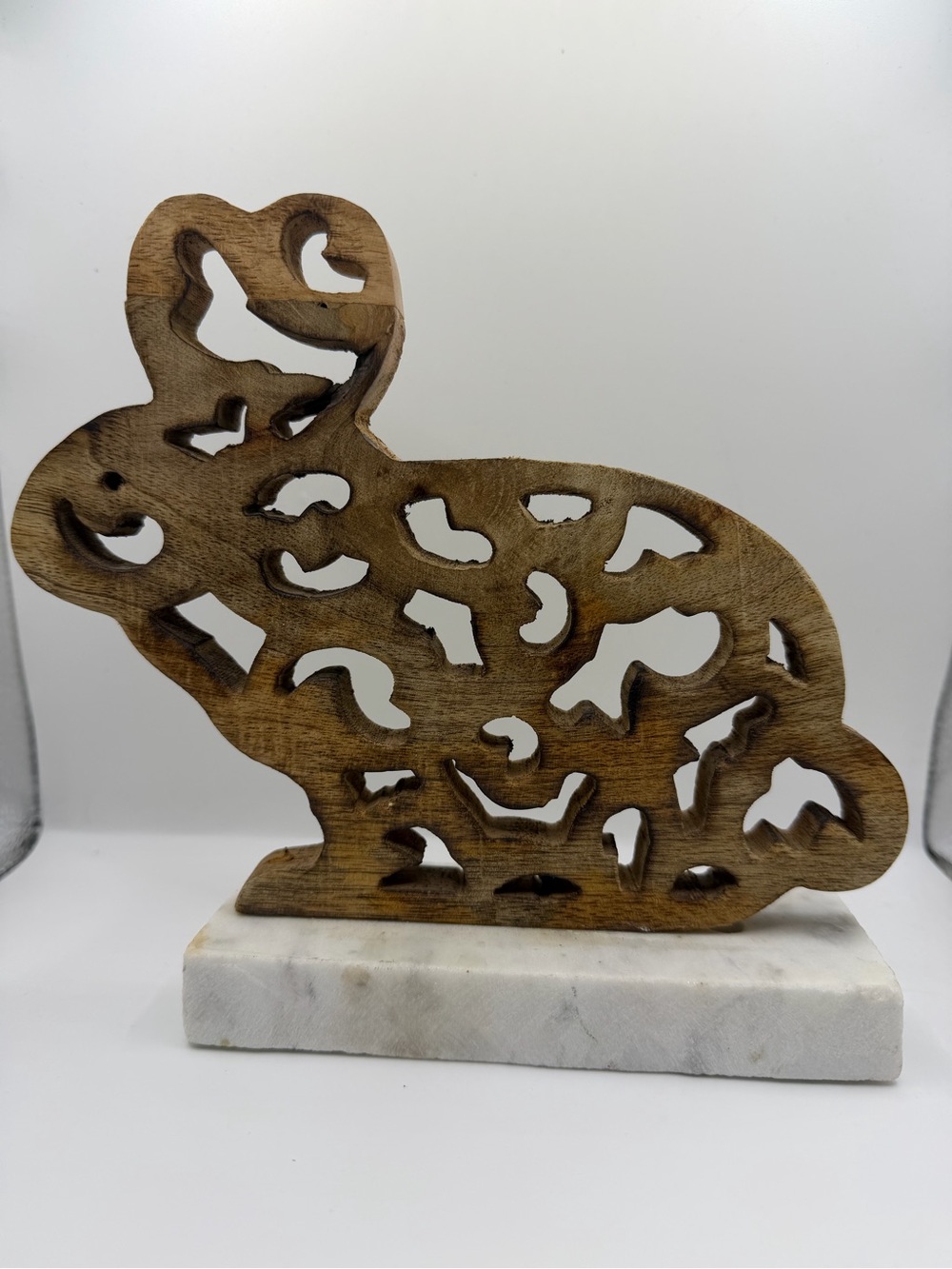 Handcrafted Wooden Rabbit Accent Sculpture in Natural Brown - Home Accents